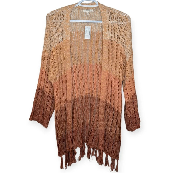 NWT Maurices Sunset Ombre Fringe Open Front Crochet Cardigan Women  XS - Picture 2 of 8